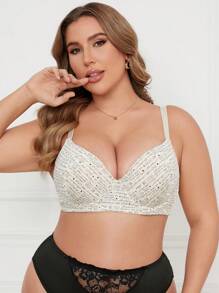 Plus Size Letter Printed Bralette With Adjustable Straps And Wire, 1pc - Multicolor - View 7