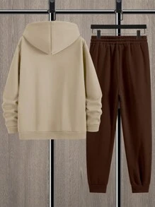 Manfinity Homme Loose Fit Men's Letter Printed Hoodie And Sweatpants Two Pieces Set, Fall Clothes - Multicolor - View 3