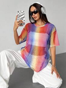 SHEIN Unity Rainbow Mesh Top For Women, Personalized Design - Multicolor - View 1