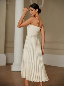 Chiquease Elegant Pleated Hemline And Delicate Cup Design Bodycon Dress With Spaghetti Straps For A Sexy Figure - Apricot - View 3