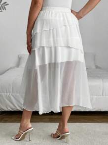 SHEIN Privé Falda plisada de gasa con volantes y capas, de corte favorecedora para tallas grandes, elegante y romántica para resort, perfecta para una cita o para volver al colegio - Blanco - Ver 13