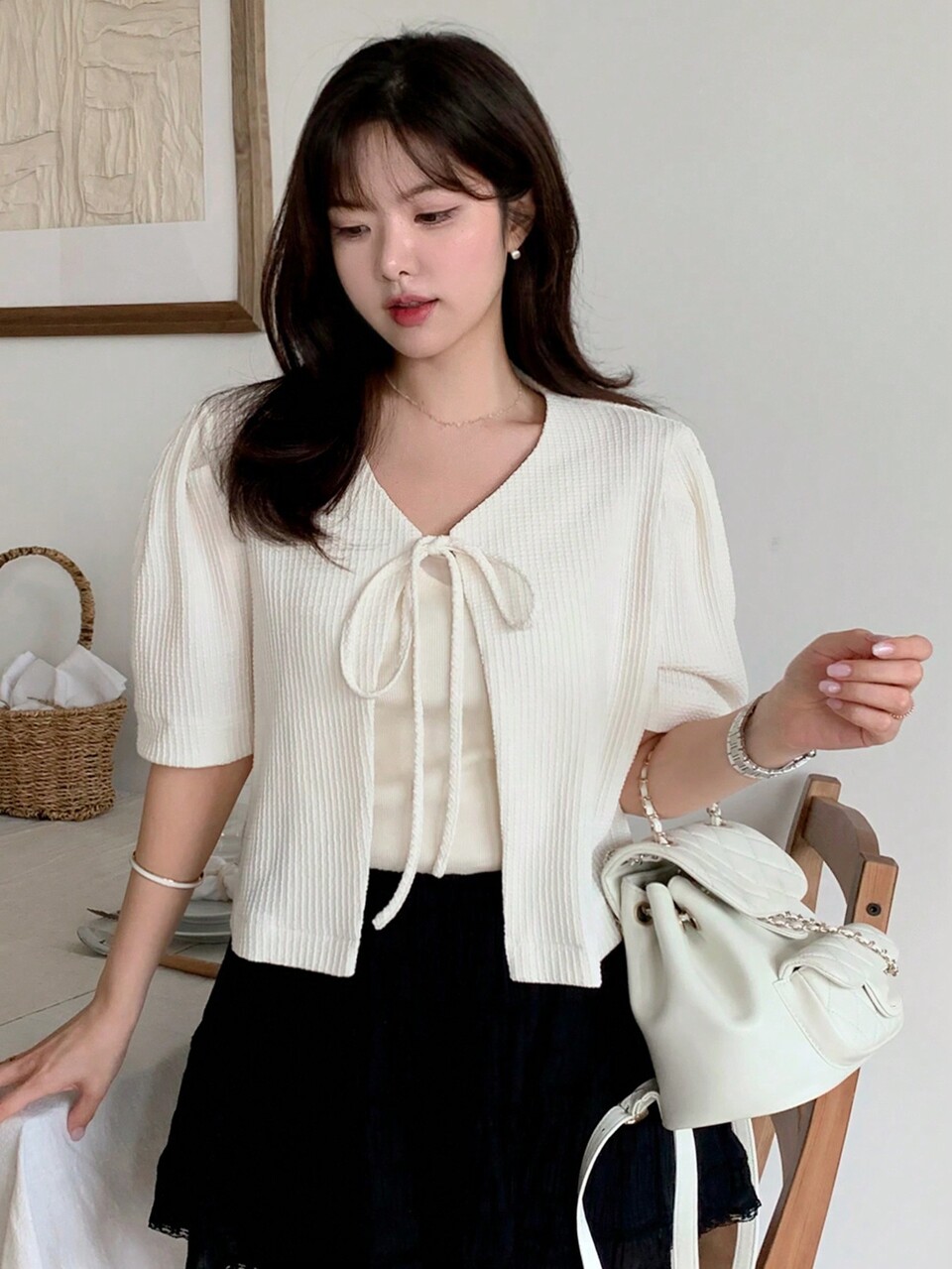 Solid Color Short Sleeve Tie Front V-Neck Women's Shirt Summer
