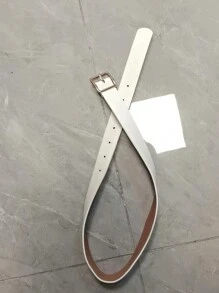 SHEIN 女童日常/通勤連身褲，白色，上半身為玫瑰網眼拼接，下半身為白色編織布料，配有白色腰帶 - 白色 - 查看 4