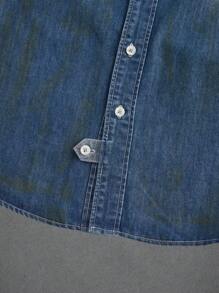 Manfinity Homme Men's Deep Blue Retro Distressed Denim Shirt In Soil-Stained Worn-Out Style, Loose Fit - Dark Wash - View 5