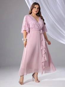 SHEIN Belle Plus Size Elegant Summer Bridesmaid Dress With Floral Cut-Out Design, Elegant Evening Party Wedding Dress - Pink - View 3