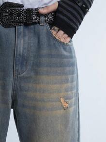 Manfinity Roghcode Quần Jeans Ống Rộng Cổ Điển Y2K Cho Nam, Quần Jeans Baggy Phong Cách Hoài Cổ Thập Niên 90, Dành Cho Chồng, Quà Tặng Bạn Trai - Màu xanh ngọc - Xem 5