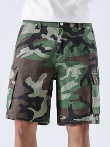 Manfinity Homme Camouflagetryckta Casual jeansshorts för män - Multifärgad - Visa 6