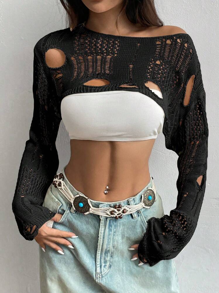 Flirla 6 Piezas Suéter casual de manga larga y longitud corta para uso diario, Tops de manga larga para mujer