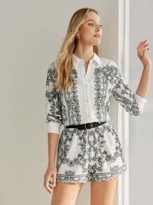 MOTF PREMIUM FLORAL PRINT BUTTON UP BLOUSE - Black and White - View 6