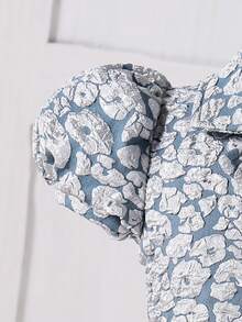 SHEIN Váy ngắn tay in hoa cho cô gái trẻ - Màu xanh lam - Xem 4