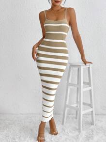 SHEIN LUNE Đầm nữ dệt kim mùa hè Slim Fit Colorblock Slim Fit - Màu Tím - Xem 4