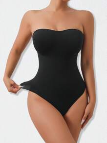 SHEIN 女士無縫連體衣，無肩帶防滑修身塑形衣，腰部和腹部塑形，1件裝 - 黑色 - 查看 5