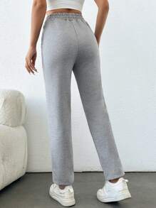 EURMUSE Ladies' Solid Color Casual & Simple Style Elastic Waistband Jogger Pants For Exercise And Outdoor Activities - Light Grey - View 2