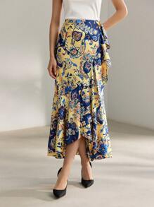 MOTF PREMIUM 花卉印花荷葉邊裙子 - 黃色 - 查看 6