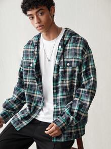 Manfinity VCAY Chaqueta con capucha de estilo casual y holgado con cremallera, a cuadros, de manga larga, para hombre, para otoño e invierno - Multicolor - Ver 4
