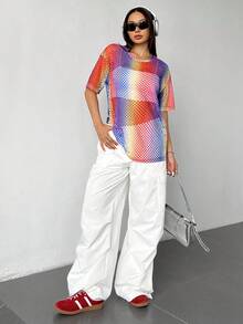 SHEIN Unity Rainbow Mesh Top For Women, Personalized Design - Multicolor - View 4