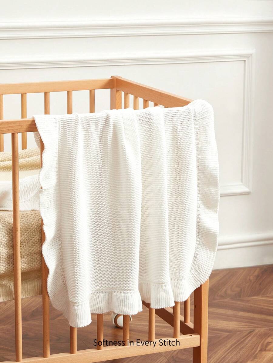 Solid Color Simple & Comfortable Baby Blanket With Lace Love Valentine - White - View 1