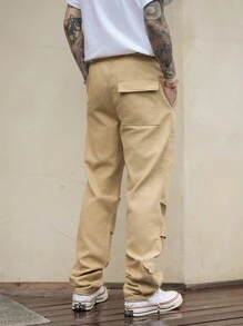Manfinity Homme Jeans sueltos y de pierna recta de estilo retro americano para hombres, color caqui