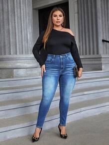 EMERY ROSE Plus Size Slim Fit Jeans With Multiple Buttons And Pockets, Ideal For Daily Wear And Casual Outings - Medium Wash - View 4