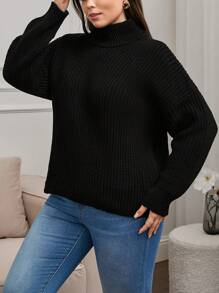 RueChic Turtleneck Lantern Sleeve Sweater - Black - View 4