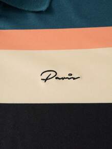 Manfinity Homme Men Summer Letter Colorful Striped Short Sleeve Fashion Work Casual & Commuting Collar Polo Shirt, For Husband & Daddy - Multicolor - View 7