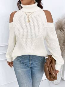 Calvaya 特大碼女士純色簡約開肩針織毛衣外套，日常穿搭必備