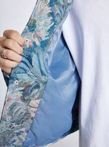 Manfinity RebelGame Men's Woven Color-Block Jacquard Loose Long Sleeve Floral Art Shirt Jacket & Outerwear, For Friends, For Fall Winter