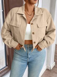 Franclia Plus Flap Pocket Drop Shoulder Jacket - Apricot - View 8