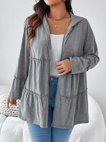 SHEIN LUNE Plus Size Solid Color Hooded Zipper Casual Daily Long Sleeve Jacket With Pockets Winter Clothes Hoodies - Grey - View 7