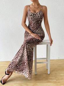 Chiquease Women's Leopard Print Simple Daily Wear Spaghetti Strap Dress - Brown - View 6