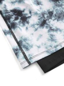 SHEIN Quần đùi thể thao chạy bộ đạp xe co giãn thoải mái thoáng khí thấm hút mồ hôi in họa tiết tie dye cho bé trai tuổi teen - Đen và trắng - Xem 3