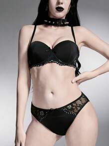 ROMWE Dark Gothic Underwire Lace Women's Lingerie Set - Black - View 5