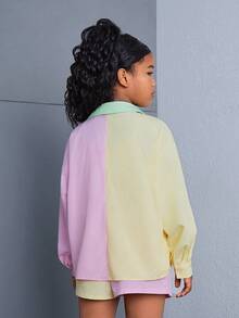 SHEIN 3入組青少女色塊條紋寬鬆襯衫、寬鬆短褲和背心套裝 - 彩色 - 查看 10