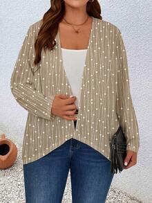 SHEIN LUNE Áo len dệt kim thông thường cỡ lớn dành cho nữ, dài tay, thích hợp cho mùa thu - Màu Khaki - Xem 3