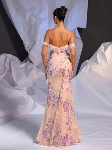 SHEIN Belle Váy dạ hội trang trọng nhiều lớp in họa tiết sứa viền chiffon lãng mạn cho nữ (Phiên bản dày) Váy dự tiệc cưới thanh lịch, dự tiệc tốt nghiệp, váy dự tiệc tối - Hồng - Xem 2