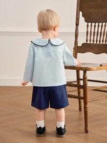 SHEIN Baby Boys' Button-Front Shirt And Shorts Set