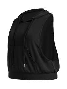 Gameset SHEIN Sport 大码连帽背心和拼色紧身裤，带手机口袋，运动套装，女士健身套装