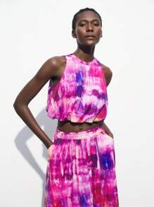 Maija 女士圓領無袖短上衣和褶皺裙套裝，休閒度假風格 - 彩色 - 查看 6