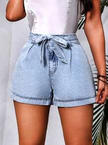 SHEIN LUNE Hoch taillierte Denim Shorts mit Gürtel