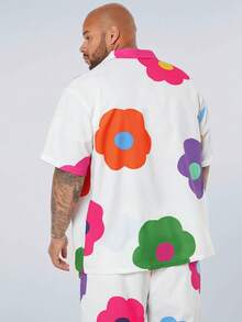 Manfinity VCAY 男款大尺碼休閒織花紋寬鬆落肩短袖衫，夏季款 - 白色 - 查看 3