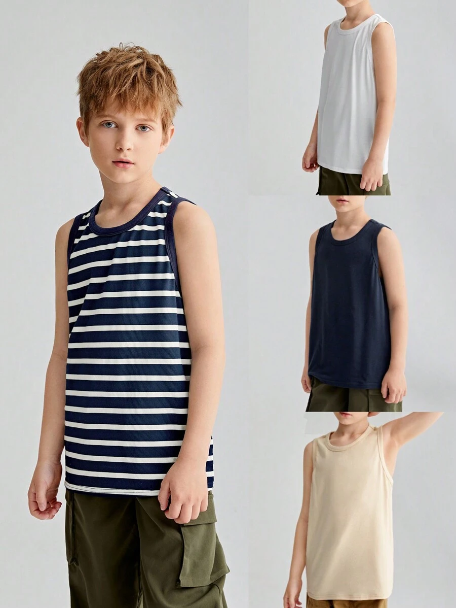 Conjunto de 4 piezas de tops de punto informales y holgados para niño preadolescente, tops básicos cómodos - Caqui - Ver 1