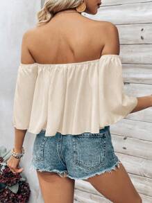 Breezaya Women's Plain And Simple Off The Shoulder Daily Blouse,Short Sleeve Tops - Apricot - View 2