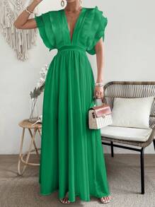 Breezaya Vestido diario elegante y sencillo de escote pronunciado para mujer