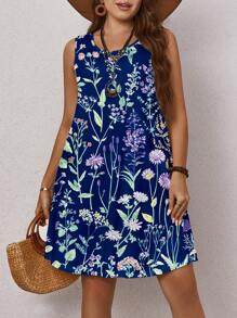 EMERY ROSE Plus Size Women's Casual Simple Round Neck Sleeveless Dress Suitable For Summer,Beach Dress Sundress,Holiday Outfits Boho,Spring/Vacation - Royal Blue - View 1