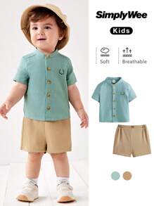 SHEIN Leap Crew Baby Boy Antler Print Shirt & Shorts - Multicolor - View 1