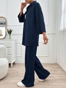 EURMUSE Two Pieces Pant And Top - Navy Blue - View 6