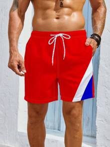 Manfinity Swimmode Men's Drawstring Striped Color Block Pocket Loose Comfortable Fashion Swim Trunk
