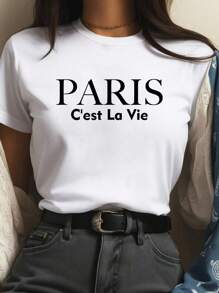 Chiquease 3 件装 女式口号字母印花 T 恤 短袖休闲上衣 图案 T 恤 女式上衣 - 彩色 - 查看 3