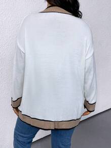 SHEIN LUNE Plus Size Women's Color Block Simple Daily Long Sleeve Cardigan - Multicolor - View 2