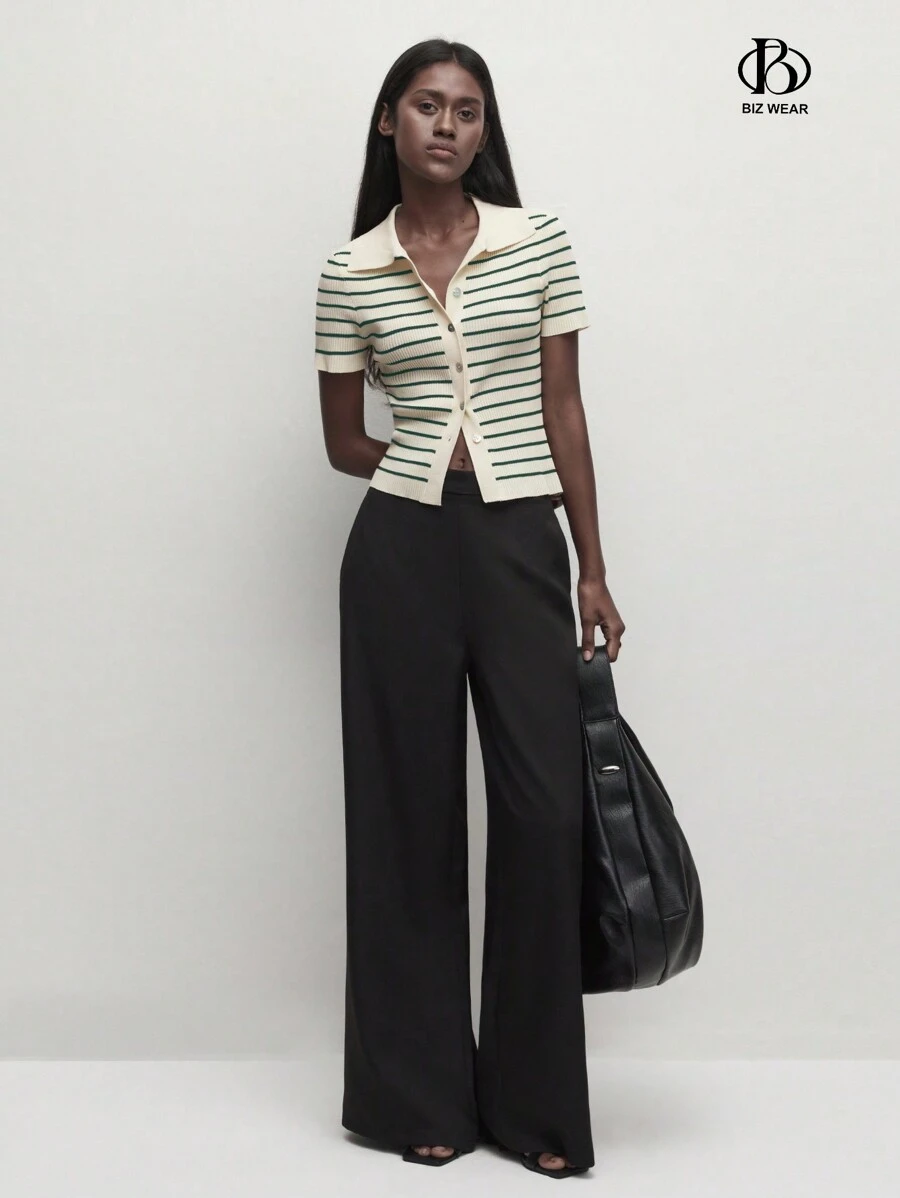 BizChic 女士帶領口紐扣條紋針織毛衣 - 彩色 - 查看 1